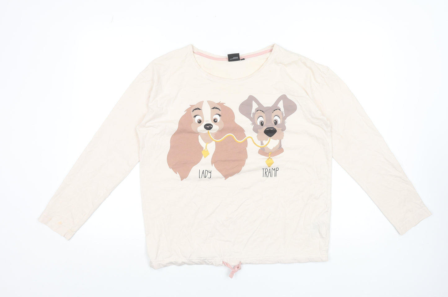 Disney Lady and the Tramp Beige Long Sleeve Nightshirt Women L Cotton