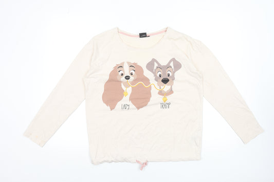 Disney Lady and the Tramp Beige Long Sleeve Nightshirt Women L Cotton