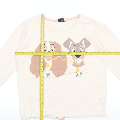 Disney Lady and the Tramp Beige Long Sleeve Nightshirt Women L Cotton