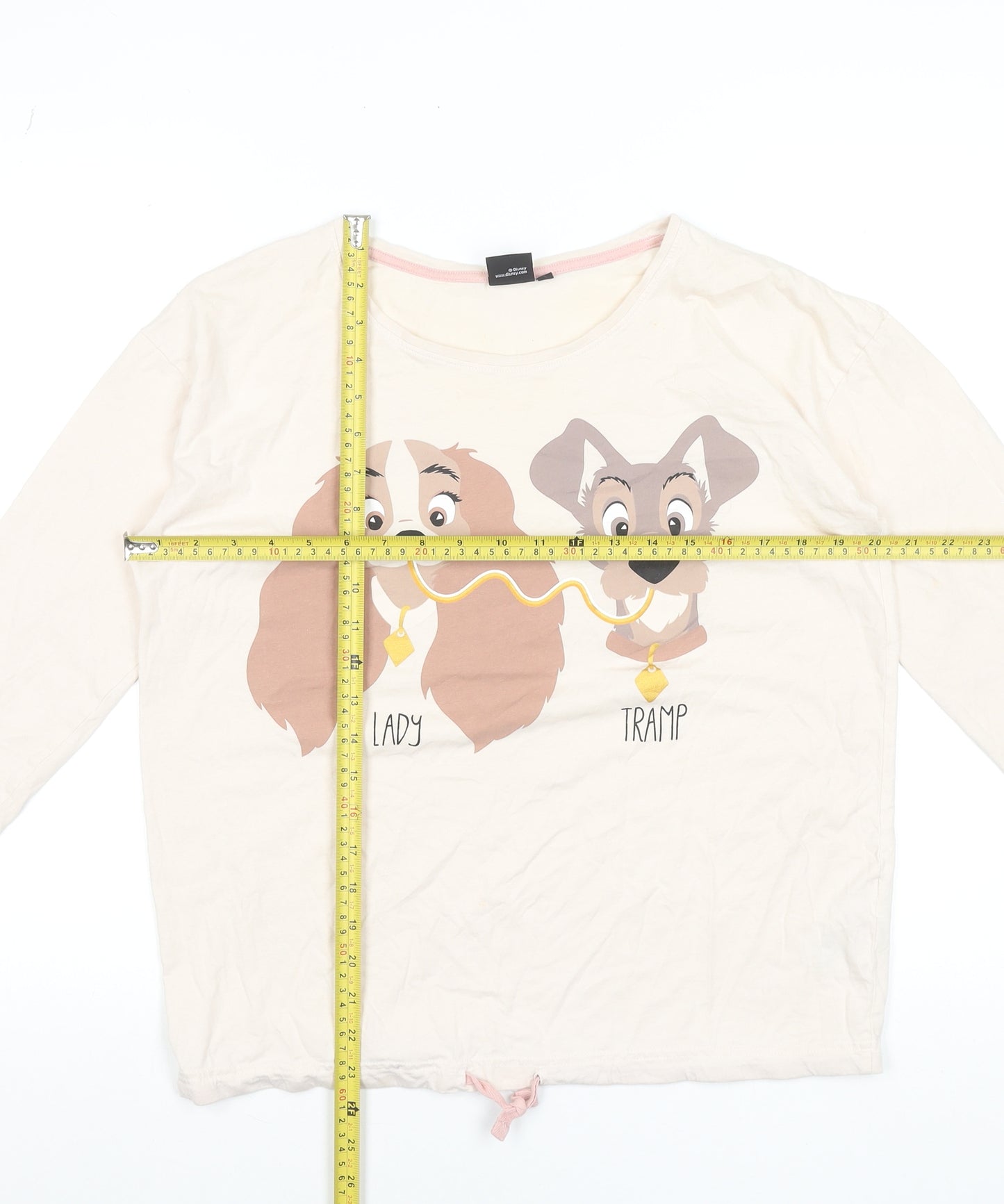 Disney Lady and the Tramp Beige Long Sleeve Nightshirt Women L Cotton