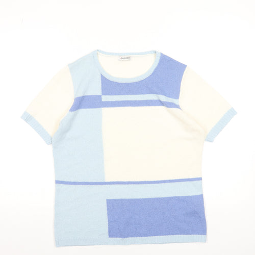 Damart Women’s Blue Geometric Knit Short Sleeve T-Shirt Size L