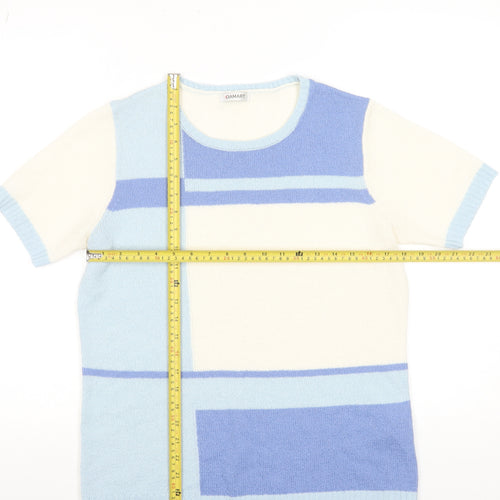 Damart Women’s Blue Geometric Knit Short Sleeve T-Shirt Size L