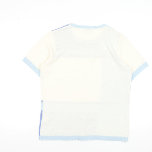 Damart Women’s Blue Geometric Knit Short Sleeve T-Shirt Size L