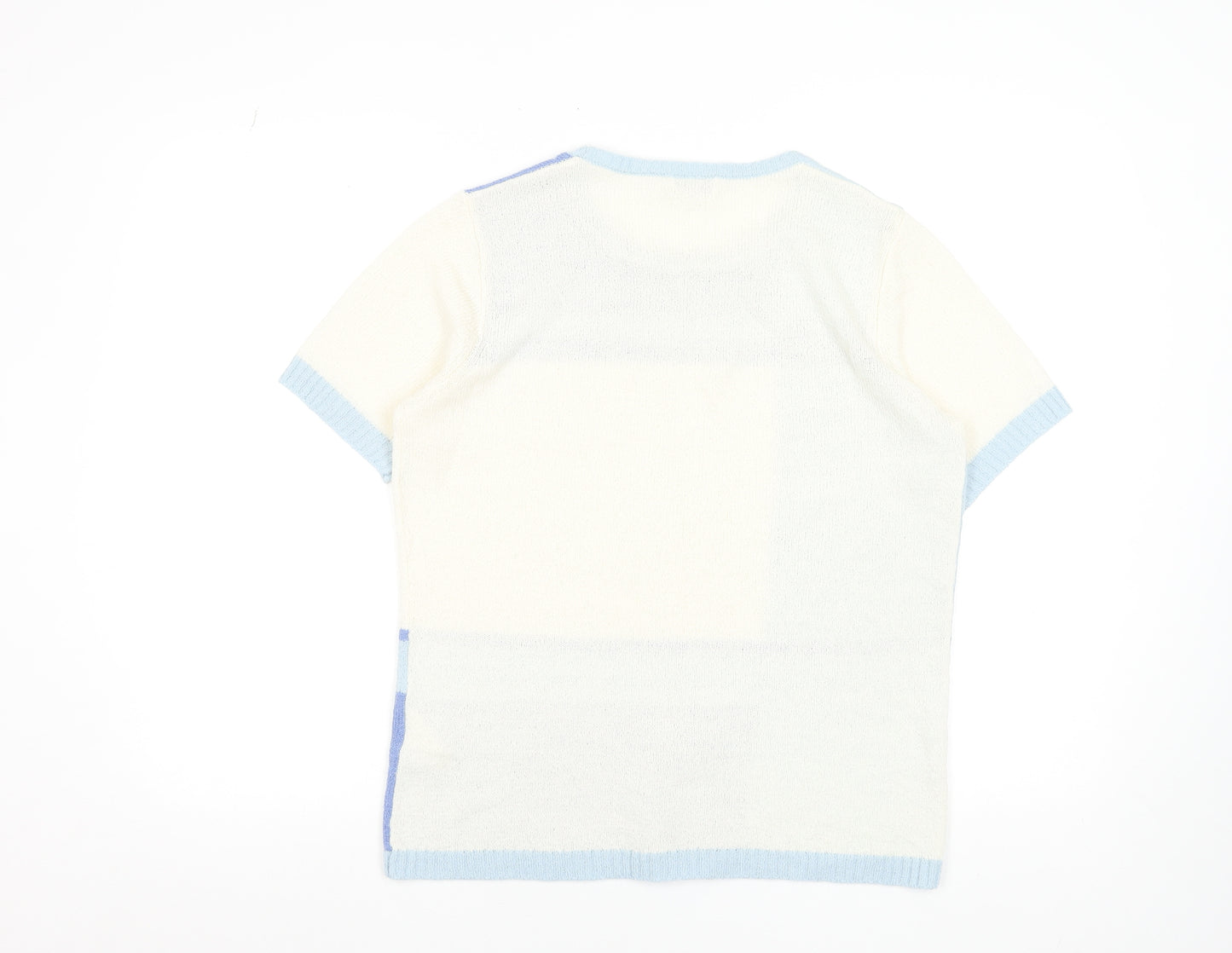Damart Women’s Blue Geometric Knit Short Sleeve T-Shirt Size L