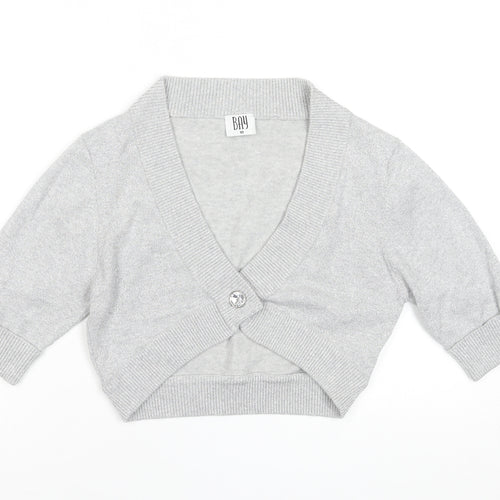 BAY Women’s Grey Glitter Button Cardigan Size 10 V-Neck 3/4 Sleeve