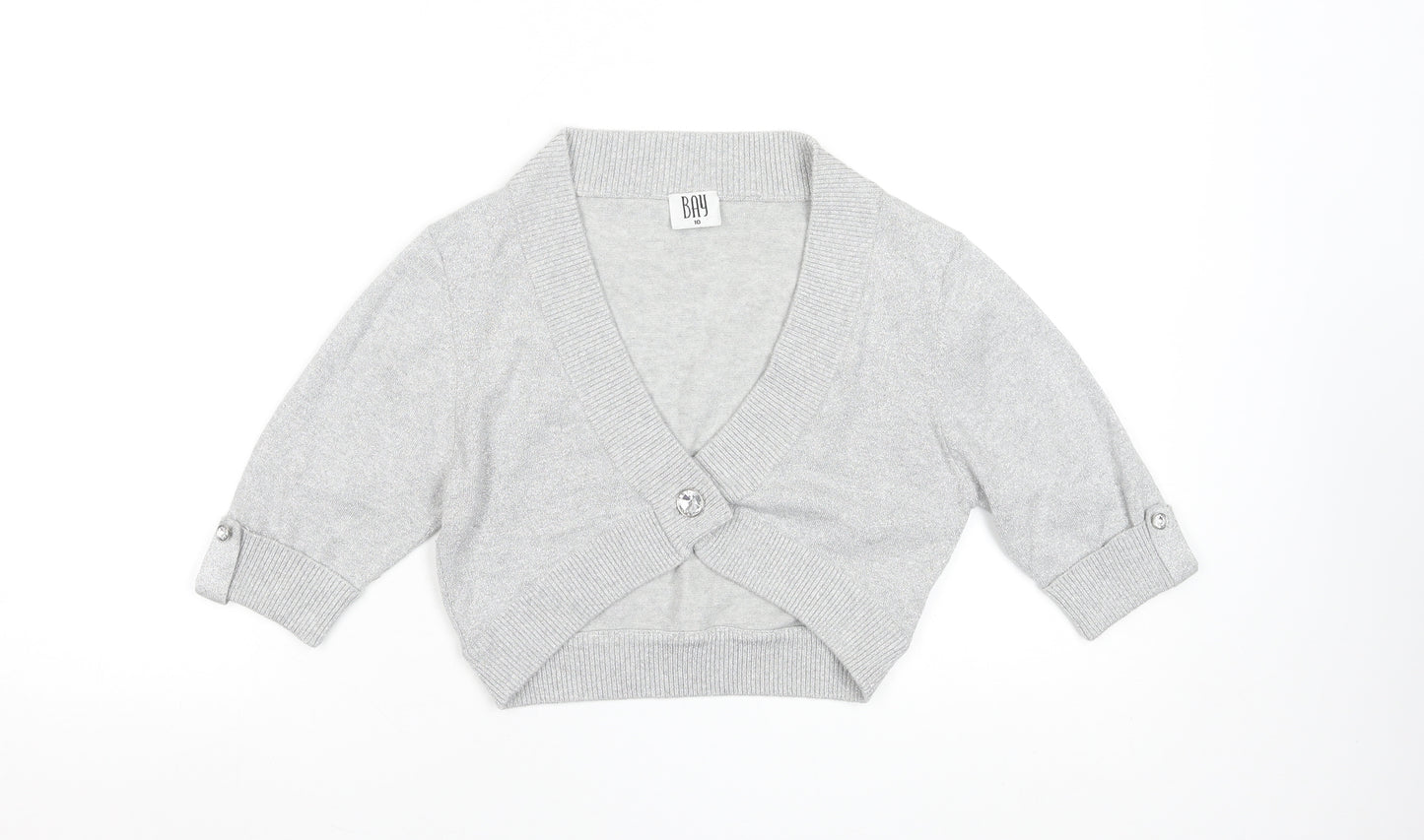 BAY Women’s Grey Glitter Button Cardigan Size 10 V-Neck 3/4 Sleeve