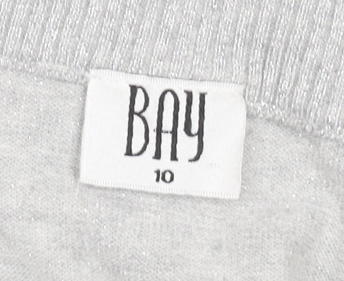 BAY Women’s Grey Glitter Button Cardigan Size 10 V-Neck 3/4 Sleeve