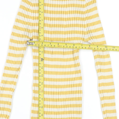 Pieces Women's Yellow White Striped Ribbed Long Sleeve Knit Top XS