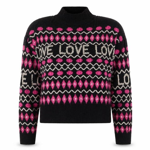 Oasis Womens Black Pink LOVE Knit High Neck Wool Jumper M