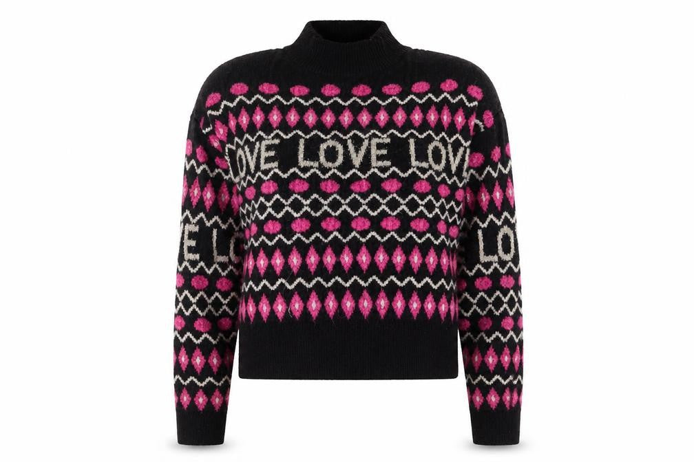 Oasis Womens Black Pink LOVE Knit High Neck Wool Jumper M