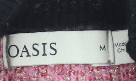 Oasis Womens Black Pink LOVE Knit High Neck Wool Jumper M