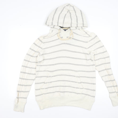 FatFace Men's Oatmeal Striped Cotton Hoodie Small Beige Pullover