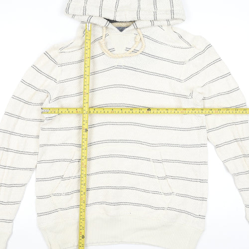 FatFace Men's Oatmeal Striped Cotton Hoodie Small Beige Pullover