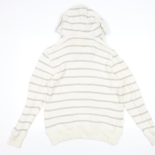 FatFace Men's Oatmeal Striped Cotton Hoodie Small Beige Pullover