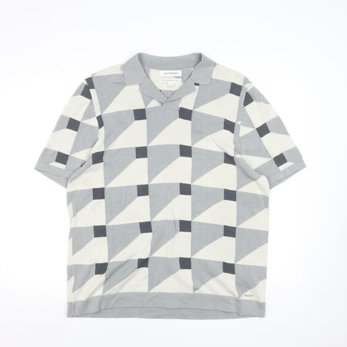 Marks and Spencer Autograph Men's Grey Geometric Cotton Polo Shirt XL