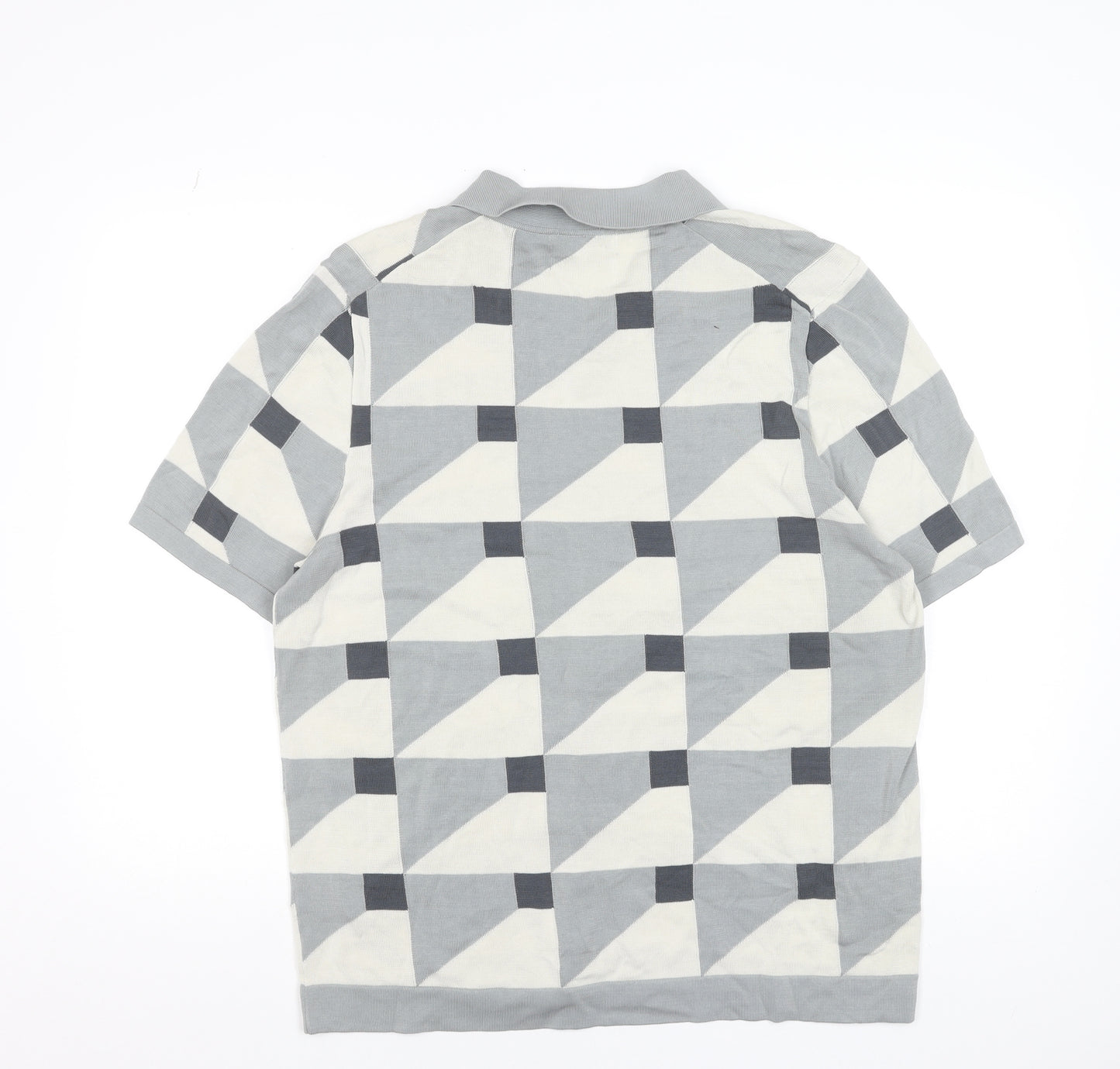 Marks and Spencer Autograph Men's Grey Geometric Cotton Polo Shirt XL