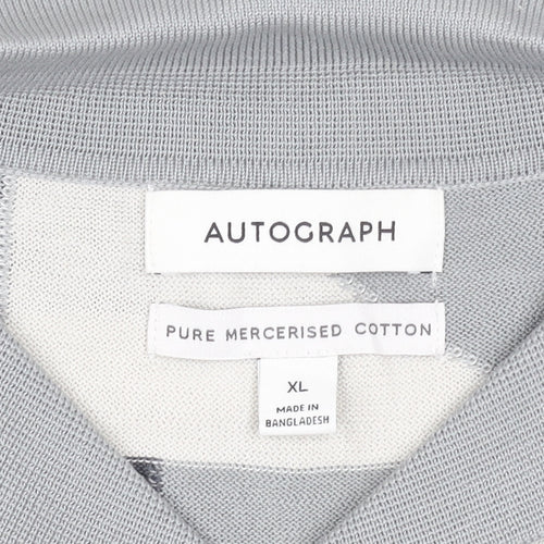 Marks and Spencer Autograph Men's Grey Geometric Cotton Polo Shirt XL