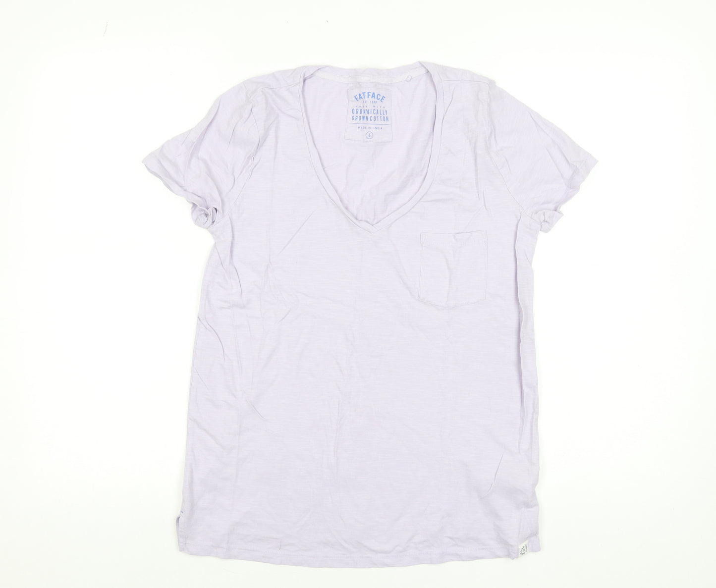 FatFace Women's Purple V-Neck Short Sleeve Cotton T-Shirt Size 6