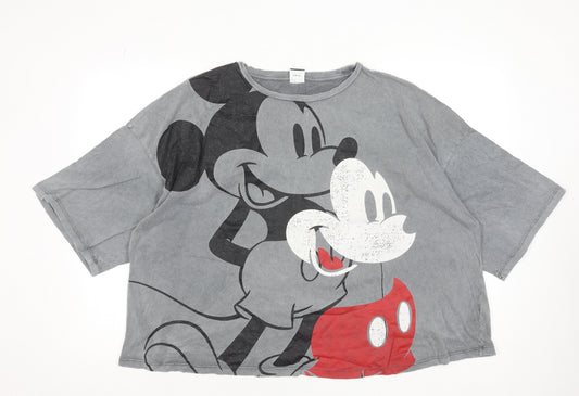 Front view of Disney at George Women’s Grey Mickey Mouse Cotton T-Shirt, size UK 20