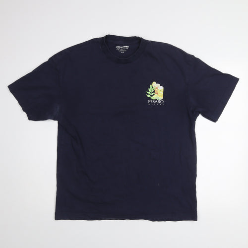 Jack & Jones Men's Blue Pesaro Graphic Print T-Shirt Size L
