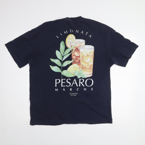 Jack & Jones Men's Blue Pesaro Graphic Print T-Shirt Size L