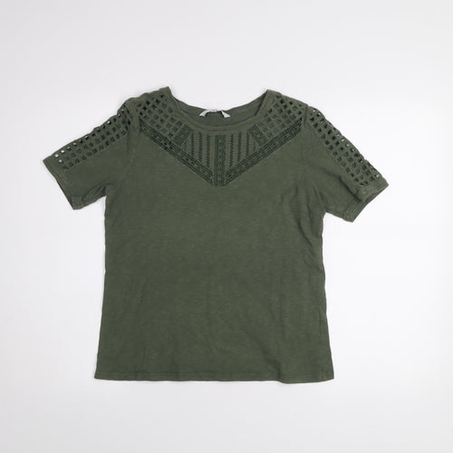 Jasper Conran Women's Green Cotton Crochet Trim T-Shirt Size 14