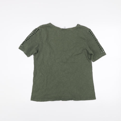 Jasper Conran Women's Green Cotton Crochet Trim T-Shirt Size 14