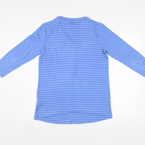 Lands' End Women Blue Striped 3/4 Sleeve V-Neck Henley Top XS