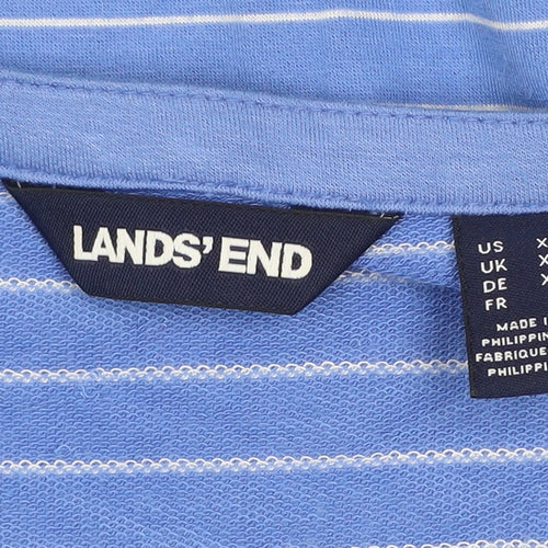 Lands' End Women Blue Striped 3/4 Sleeve V-Neck Henley Top XS
