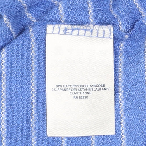 Lands' End Women Blue Striped 3/4 Sleeve V-Neck Henley Top XS