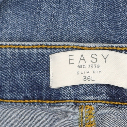 Easy Slim Fit Blue Denim Jeans Men 36L Classic Mid Wash Cotton