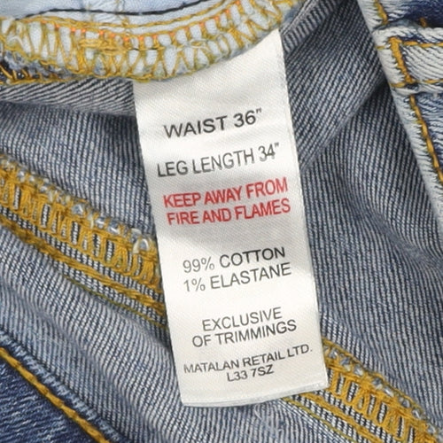 Easy Slim Fit Blue Denim Jeans Men 36L Classic Mid Wash Cotton