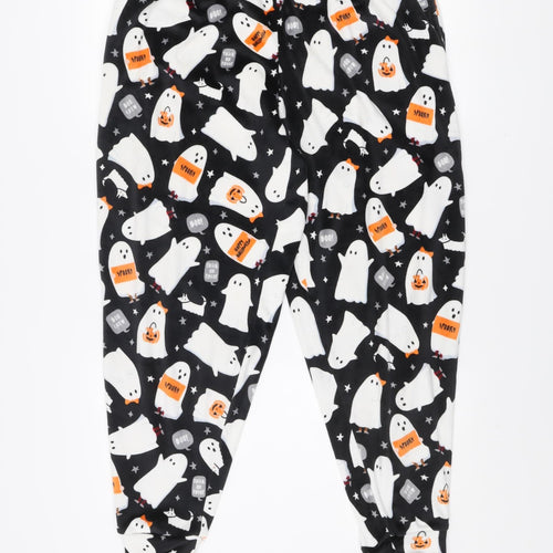 Originals Women's Black Halloween Ghost Print Fleece Pyjama Pants Size 14-16