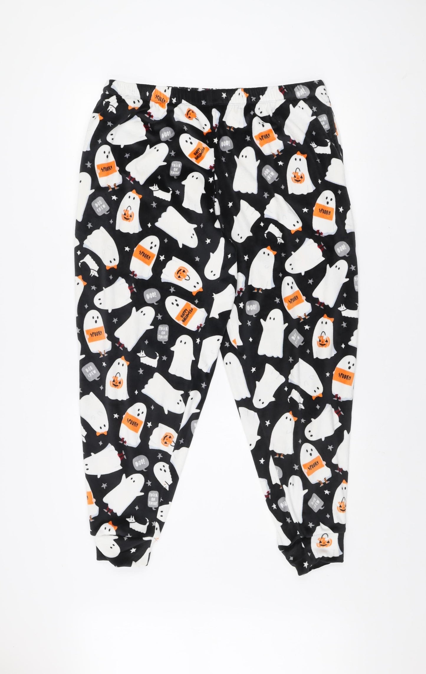Originals Women's Black Halloween Ghost Print Fleece Pyjama Pants Size 14-16