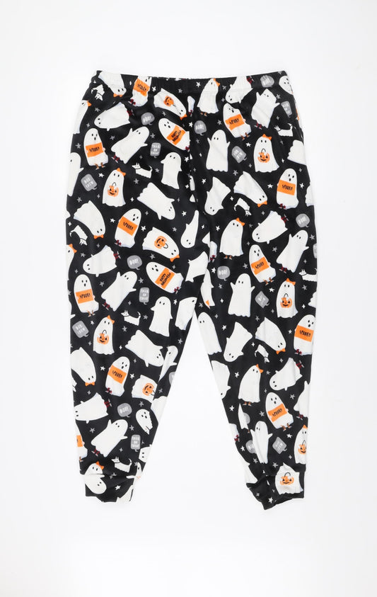 Originals Women's Black Halloween Ghost Print Fleece Pyjama Pants Size 14-16