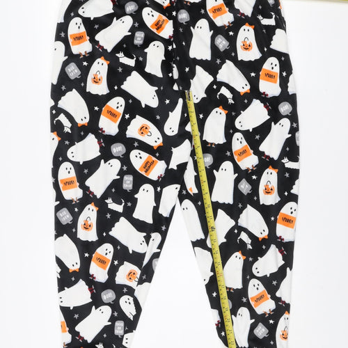 Originals Women's Black Halloween Ghost Print Fleece Pyjama Pants Size 14-16