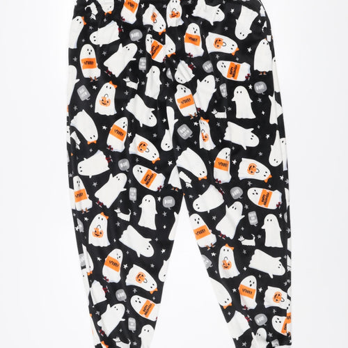 Originals Women's Black Halloween Ghost Print Fleece Pyjama Pants Size 14-16