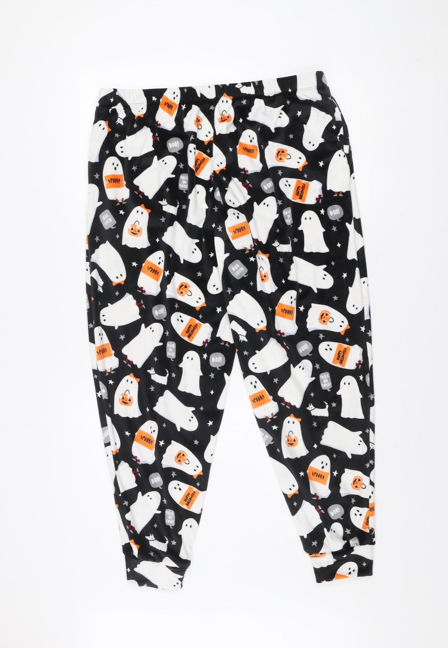 Originals Women's Black Halloween Ghost Print Fleece Pyjama Pants Size 14-16