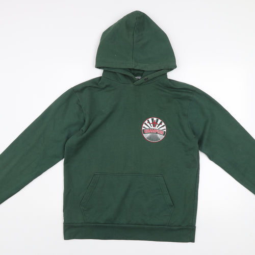 PrettyLittleThing Unisex Green Pullover Hoodie Medium Logo Print