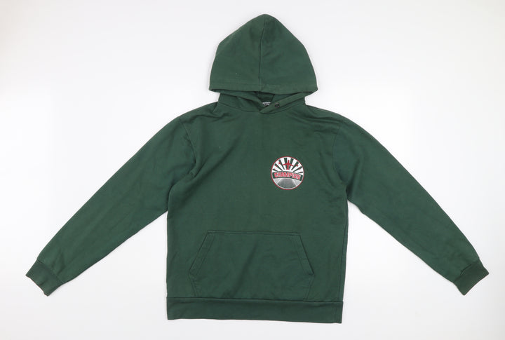 PrettyLittleThing Unisex Green Pullover Hoodie Medium Logo Print