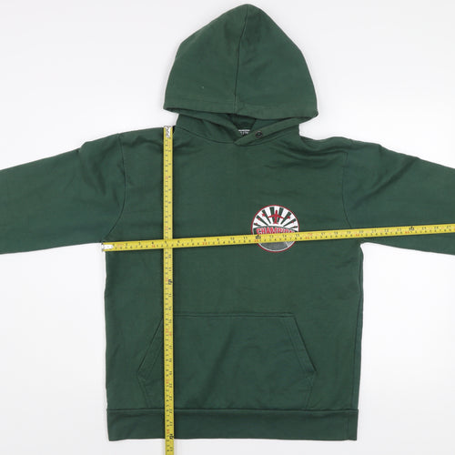 PrettyLittleThing Unisex Green Pullover Hoodie Medium Logo Print