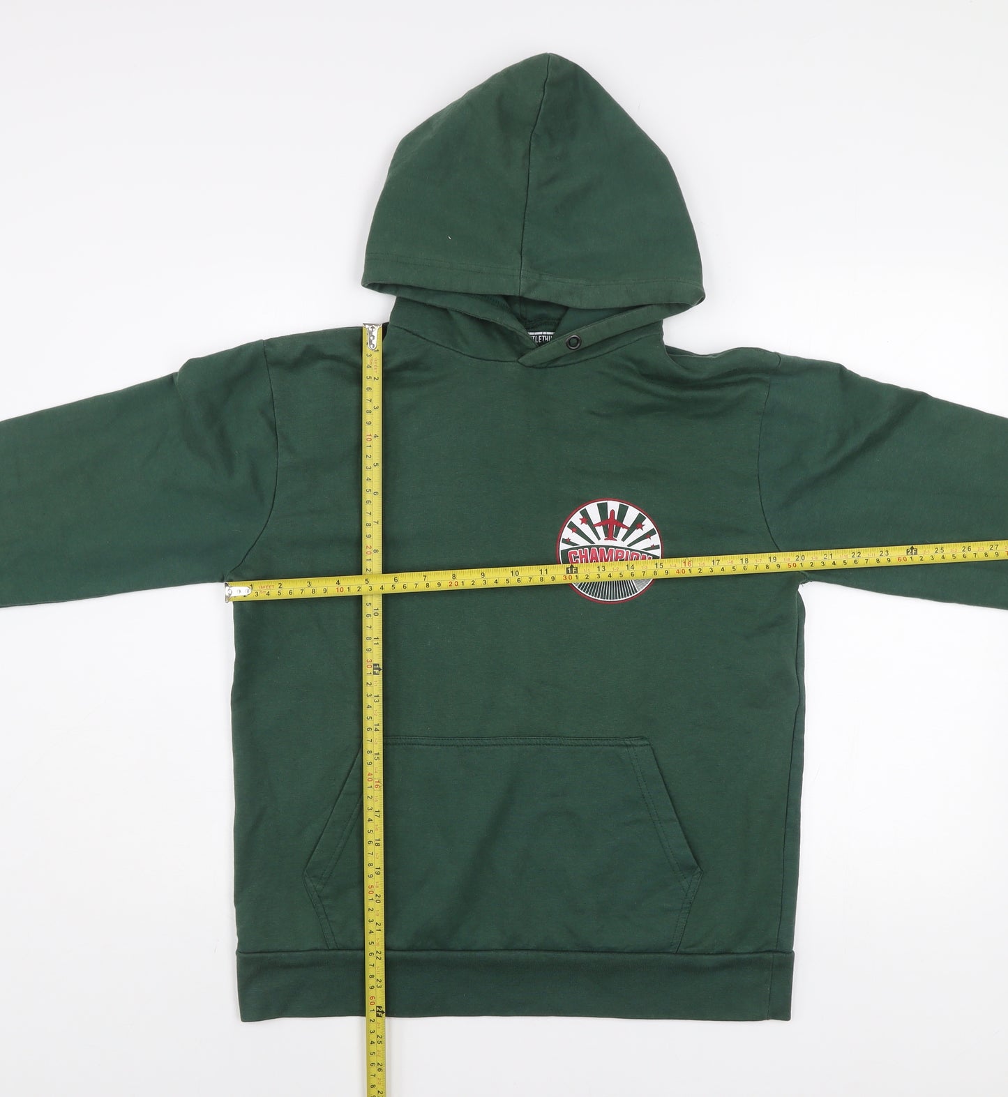 PrettyLittleThing Unisex Green Pullover Hoodie Medium Logo Print