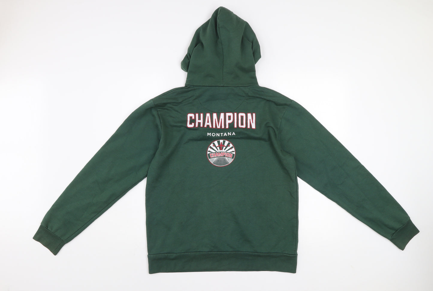 PrettyLittleThing Unisex Green Pullover Hoodie Medium Logo Print