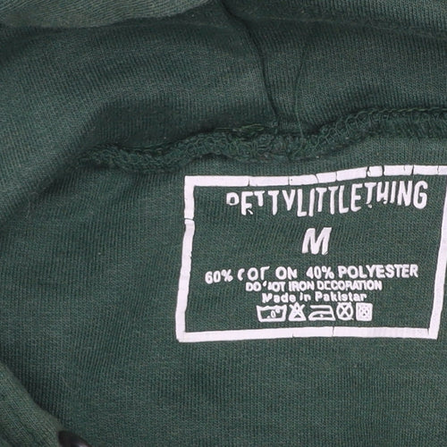 PrettyLittleThing Unisex Green Pullover Hoodie Medium Logo Print