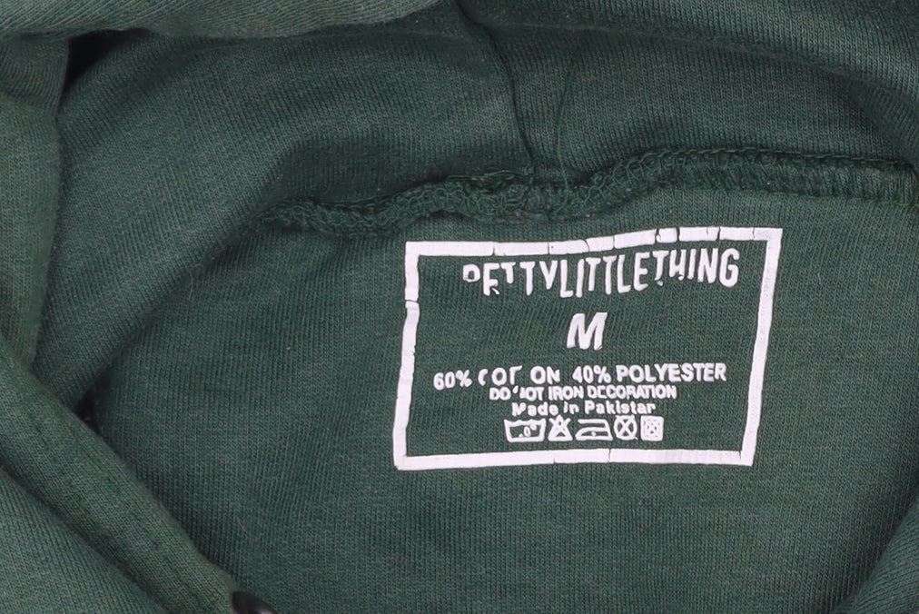PrettyLittleThing Unisex Green Pullover Hoodie Medium Logo Print