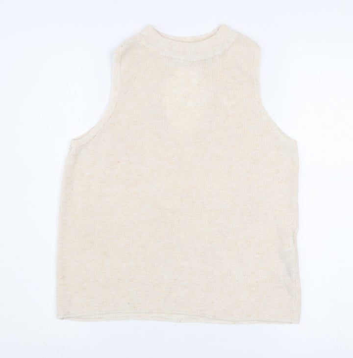 VILA Women's Beige Knit High Neck Sleeveless Tank Top Size L