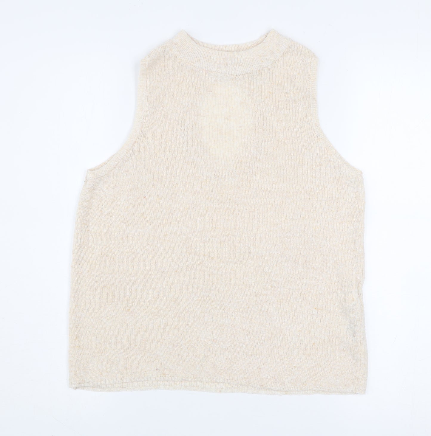 VILA Women's Beige Knit High Neck Sleeveless Tank Top Size L