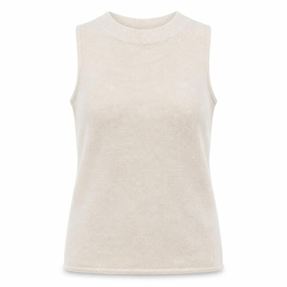 VILA Women's Beige Knit High Neck Sleeveless Tank Top Size L