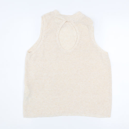 VILA Women's Beige Knit High Neck Sleeveless Tank Top Size L