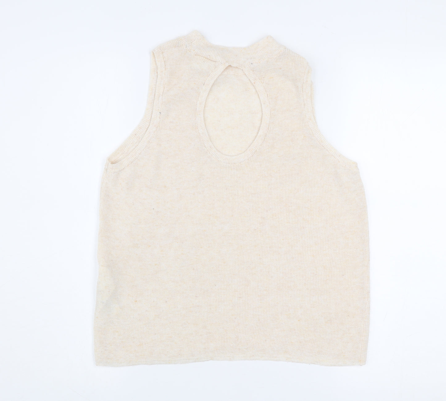VILA Women's Beige Knit High Neck Sleeveless Tank Top Size L